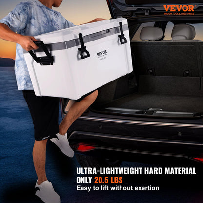 VEVOR Ultra-Light Hard Cooler 52 QT, Ice Retention Cooler with Heavy Duty Handle, Ice Chest Lunch Box for Camping, Travel, Outdoor, Keeps Cool for up to 6 Days, 30% Lighter Than Rotomolded Coolers