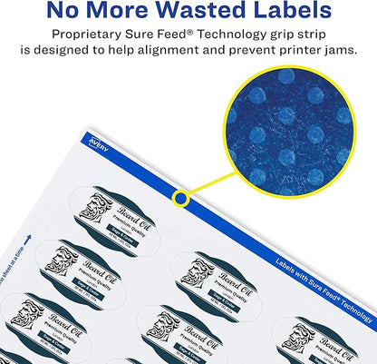 Avery Glossy White Oval Scalloped Labels, Sure Feed Technology, 2" x 3", 800 Glossy White Labels, Print-to-The-Edge, Permanent Adhesive, Laser/Inkjet Printable