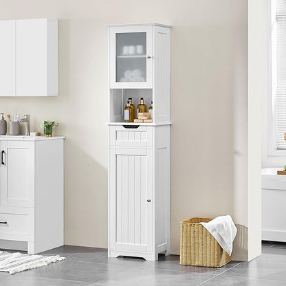 Yaheetech 67”Tall Bathroom Storage Cabinet,Narrow Floor Cabint with 2 Doors and 1 Drawer,Slim Bathroom Organizers,Adjustable Shelves,Storage Unit for Living Room, Entryway,Kitchen,White