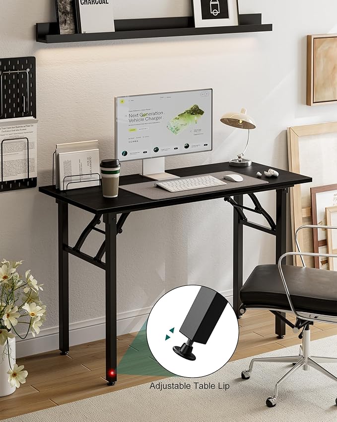 Frylr Small Folding Computer Desk – Portable 43.3 Inch Foldable Laptop Table, Collapsible and Compact for Easy Storage and Fast Setup, Lightweight for Small Spaces, Craft and Study Use, Dark Oak