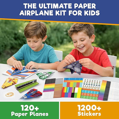 Doctor Jupiter Paper Airplane Book Kit for Kids Ages 6+ | Make & Fly 120+ Paper Airplanes with 1200+ Stickers | Birthday Gift Ideas for 6-7-8-9-10 Year Old Boys & Girls | STEM Airplane Toy, Craft Kit