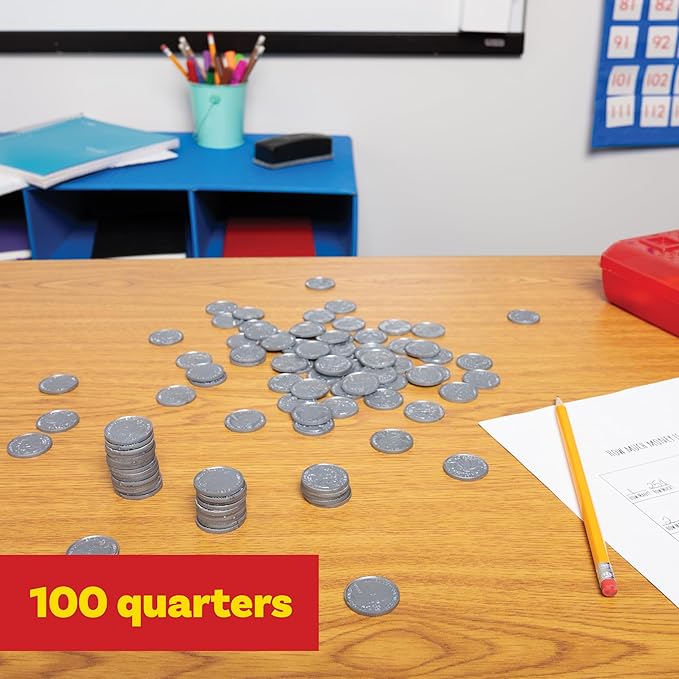 LEARNING ADVANTAGE - 7524 Learning Advantage, Play Quarters Plastic Coins - Set of 100