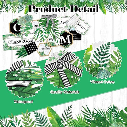 Kosiz Plant Classroom Decorations Sets Boho Greenery Bulletin Board Decor Included Welcome Banner Birthday Bulletin Board Class Jobs Chart for Eucalyptus Nature theme Back to School Classroom Decor