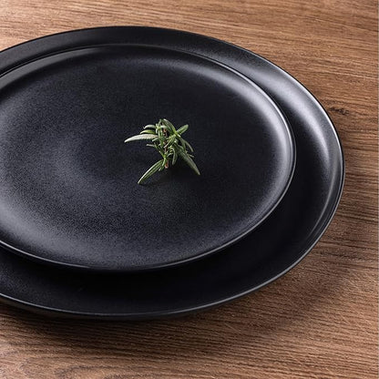 LERATIO Stoneware Dinnerware Sets for 6,Handcarft Ceramic Plates and Bowls Sets,Chip and Scratch Resistant Dishes, Dishwasher & Microwave Safe, Oven safe,Reactive Glaze-Black