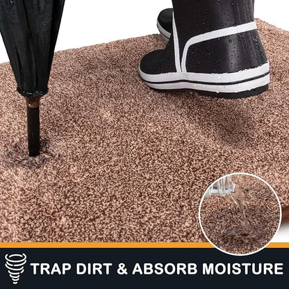 PURRUGS Dirt Trapping Door Mat 24" x 84", Non-Slip Machine Washable Entryway Rug, Dog Doormat, Indoor Front Door Mat, Super Absorbent Entry Rug for Muddy Shoes & Paws, Brown-Light Cream