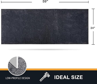 PURRUGS Dirt Trapping Door Mat 24" x 59", Non-Slip Machine Washable Entryway Rug, Dog Doormat, Indoor Front Door Mat, Super Absorbent Entry Rug for Muddy Shoes & Paws, Bluish Grey-Black