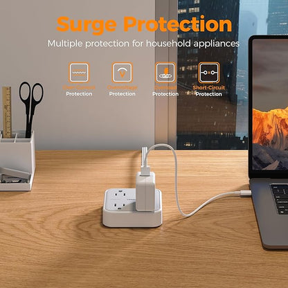 Short Extension Cord with Multiple Outlets 3 FT, TESSAN Small Flat Plug Power Strip with 3 USB (1 USB C) and Multi Outlets, Surge Protector Charging Station for Office, School, Dorm Room Essentials