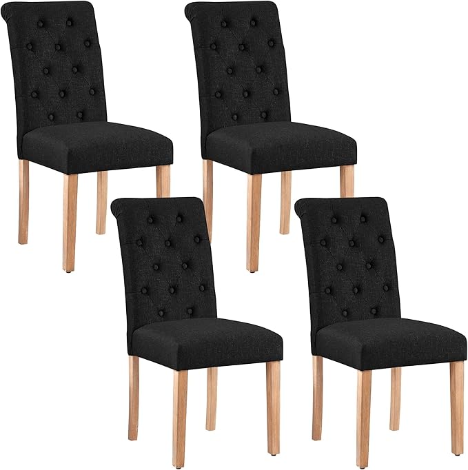 Yaheetech Dining Chairs Set of 4 Fabric Upholstered Button Tufted Dining Chairs with Solid Wood Legs and for Home, Kitchen, Restaurant, Black