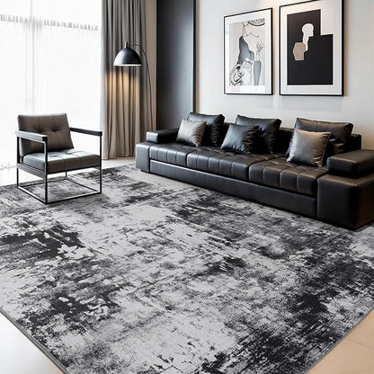 Rugflix 8x10 Area Rugs for Living Room, Washable Large Rug Stain-Resistant Low Pile, Modern Dark Carpet for Dining Room Home Office Kid Room Nursery Bedroom, Black Grey