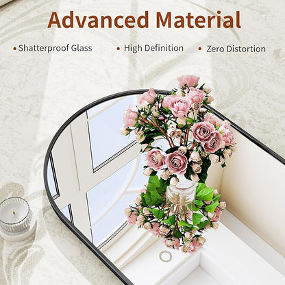 71" x 30" Arch Full Length Mirror - Floor Full Body Mirror with Aluminum Frame - Standing, Leaning or Hanging, for Bedroom, Living Room, Black