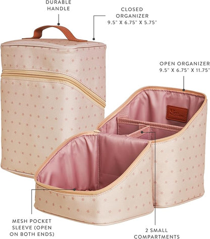 Erin Condren Tall Organizer Case, Multi-Purpose Travel Case with Stylish Almond Asterisk Design, Removable Dividers and Sturdy Vegan Leather Handle, Carry Toiletries, Makeup, Jewelry and More