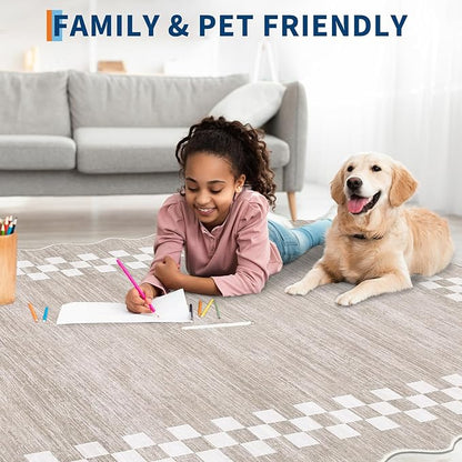 GarveeHome Hallway Runner Rug 2x6 Non Slip Scalloped Washable Rug for Kitchen Entry Stain Resistant Modern Border Throw Floor Carpet Long Runner Mat for Bathroom Living Room Bedside, Fog