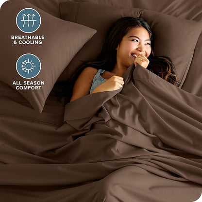 Bare Home King Sheet Set - Luxury 1800 Ultra-Soft Microfiber King Bed Sheets - Double Brushed - Deep Pockets - Easy Fit - 4 Piece Set - Bedding Sheets & Pillowcases (King, Cocoa)