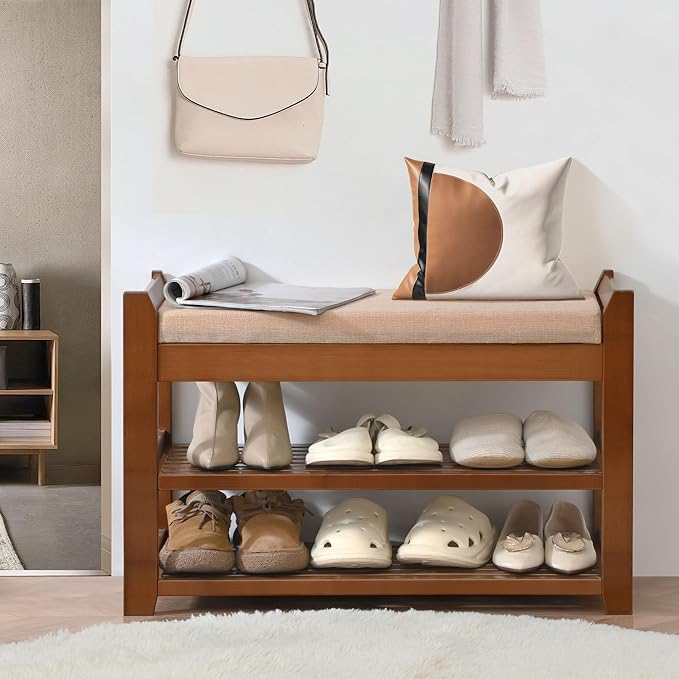 Shoe Rack with Cushion for Font Door Entrance, 27.6 in Shoe Bench with Storage for Entryway, Hallway, Bedroom, Living Room