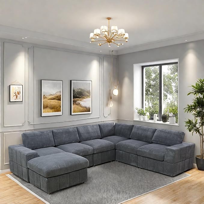 L Shaped Sectional Couches for Living Room, Modular Sectional Sofa with Ottoman, Lounge Modern Couch Living Room Furniture with Chaise, Dark Grey