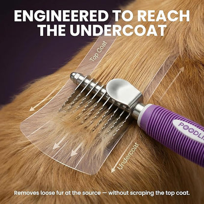 Poodle Dematting Fur Rake Comb Brush for Dogs and Cats - Long 2.5" Steel Safety Blades Metal Comb for Detangling Matted or Knotted Undercoat Hair