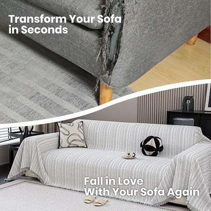 Nobildonna Sofa Cover Washable Soft Thicken Chenille Couch Cover with Tassel,Waterproof Sofa Slipcover for 3-4 Cushion Couch,Sectional Sofa,L-Shaped Furniture Protector Pet-Friendly,Beige 91"x134"