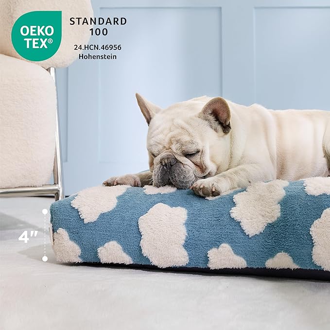 LE SURE Cute XL Dog Bed for Crate-Thick Shredded Chopped Foam Pet Bed as Gift for Indoor with Removable Washable Cover, Modern Fuzzy Plush & Anti Slip Bottom, Blue