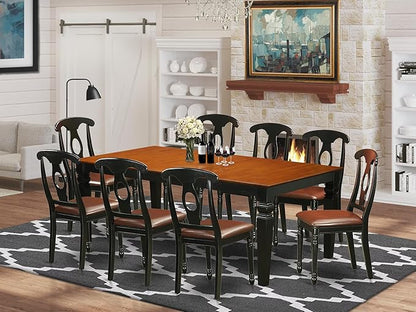 East West Furniture LGKE9-BCH-LC 9 Piece Dining Set Includes a Rectangle Dining Room Table with Butterfly Leaf and 8 Faux Leather Upholstered Kitchen Chairs, 42x84 Inch, Black & Cherry