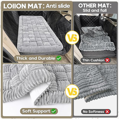 Dog Car Bed Mat, Non-Slip Backseat Extender Pet Blanket, Plaid Dog Bed for Trucks, Sedans & Large SUVs, Chew-Resistant Travel Pad for Dogs, Easy Clean & Scratch-Proof & Comfort竊?6"x28.7" Light Gray