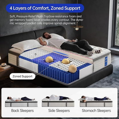 King Mattress,14 Inch King Size Mattresses in a Box,Memory Foam Hybrid Mattress , Individual Pocket Spring for Motion Isolation &Zoned Support & Pressure Relief,Medium Firm (King, 14, Inches)