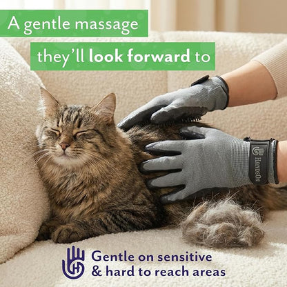 H HandsOn Pet Grooming Gloves - Patented #1 Ranked, Award Winning Shedding, Bathing, & Hair Remover Gloves - Gentle Brush for Cats, Dogs, and Horses (Black, Medium)