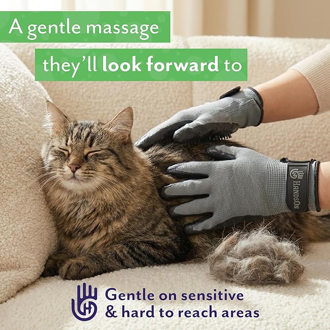 HandsOn Pet Grooming Gloves - #1 Ranked, Award Winning Shedding, Bathing, & Hair Remover Gloves for Cats, Dogs, and Horses (Green / Black, Large)