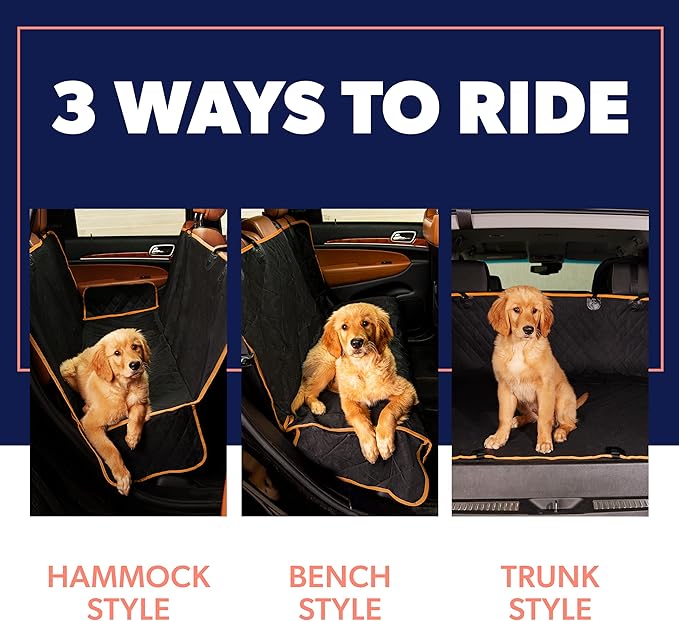 Active Pets Orange XL Dog Car Hammock Back Seat Cover, Waterproof Backseat Cover Protector for Truck Bench Rear of Sedans or SUVs, Essential Pet Supplies Vacuum or Wipe Clean, Machine Washable