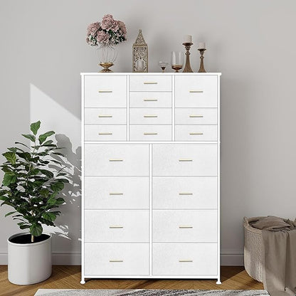 Large Dresser for Bedroom with 18 Drawers, Tall Fabric Storage Cabinet, Chest of Drawers for Closet, Nursery, Bedside, Living Room, Entryway, Hallway (White)