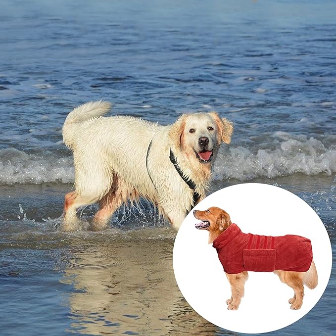 Geyecete Pineapple Grid Fast Drying Super Absorbent Dog Cat Bath Robe Towel - Red - 3XL