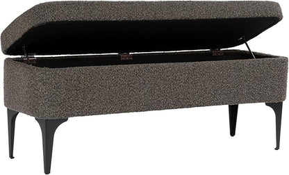 HomePop Upholstered Storage Bench with Metal Leg, 42" W, Dark Brown Boucle