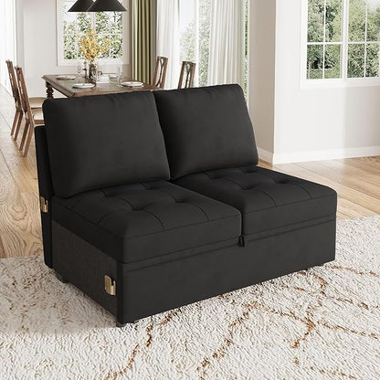 HONBAY Modular Sectional Sleeper Sofa with Pull Out Bed, Pull Out Bed for Sectional Couch, Black