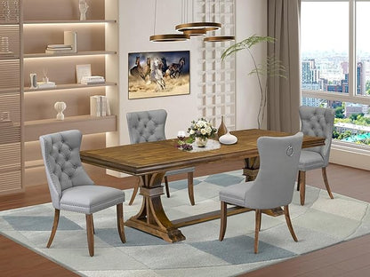 LEDA5-AWA-27-5 Pieces Modern Dining Set Includes a Rectangle Kitchen Table and 4 Light Gray Polyester Fabric Dining Chairs, Antique Walnut