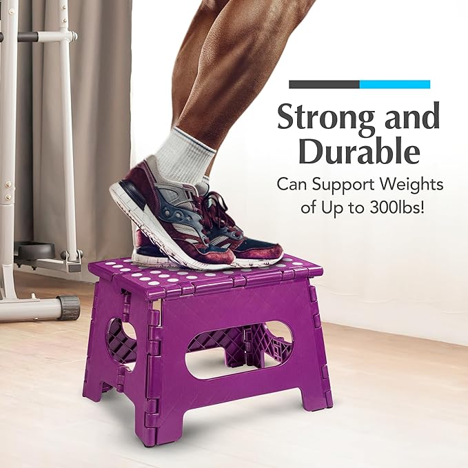 Handy Laundry Folding Lightweight Step Stool - Sturdy Enough to Support Adults and Safe Enough for Kids - Opens Easy with One Flip - Great for Kitchen, Bathroom or Bedroom (Purple | 2-Pack)