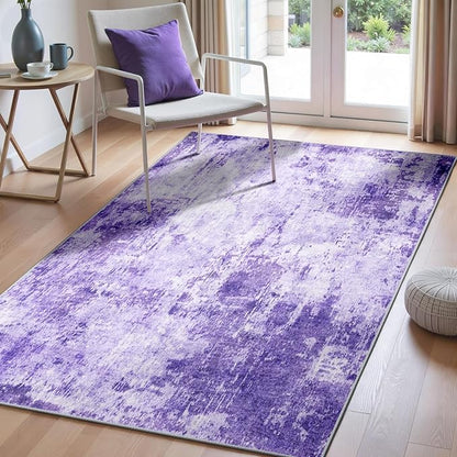 Washable Area Rugs 3'x5' Non-Slip Modern Abstract Soft for Living Room Entryway Bedroom Nursery, Print Pattern, Purple Gray Pink White