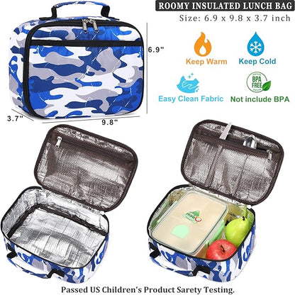 DSIUE Backpacks for Boys School Bags for Kids Elementary Bookbag and Lunch Box Set Camo Red