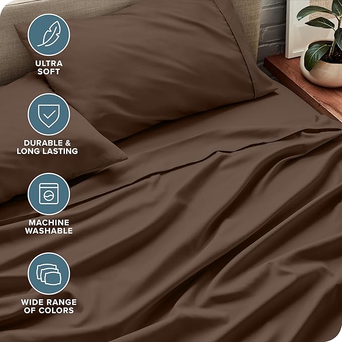 Bare Home Full XL Sheet Set - Luxury 1800 Ultra-Soft Microfiber Extra Long Bed Sheets - Double Brushed - Deep Pockets - Easy Fit - 4 Piece Set - Bedding Sheets & Pillowcases (Full XL, Cocoa)