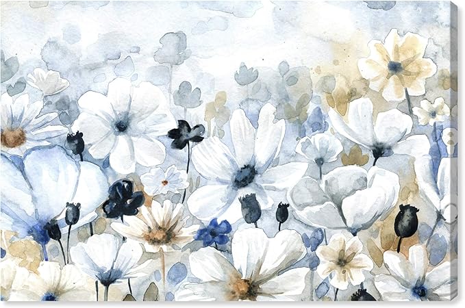 The Oliver Gal Artist Co. Floral and Botanical Wall Art Canvas Prints 'Fields Flowers Home Décor, 15 in x 10 in, Blue, White