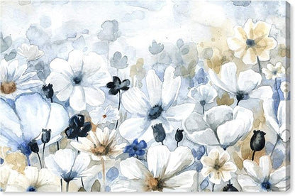 The Oliver Gal Artist Co. Floral and Botanical Wall Art Canvas Prints 'Fields Flowers Home Décor, 15 in x 10 in, Blue, White