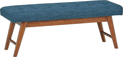 Amazon Basics Modern Haraden Upholstered Button-Tufted Bench, Blue, 16 x 44 x 17 in