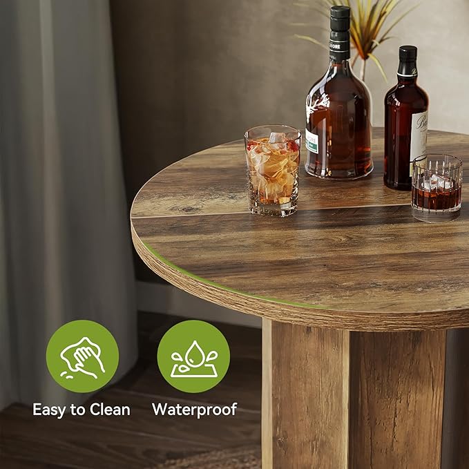 LITTLE TREE Round Bar Table, 39.4" H Wooden Bistro Pub Table with Round Metal Footrest, Small Pub Cocktail Table for Dining Coffee Living Room, Apartment, Balcony, Rustic Brown