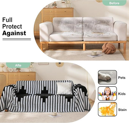 Boho Couch Cover, Sofa Cover, Sofa Covers for 2 Cushion Couch, Washable Sectional Couch Covers for Dogs Pet Furniture Protector Couch Cover Blanket for Living Room (2# Black, 71" x 118")