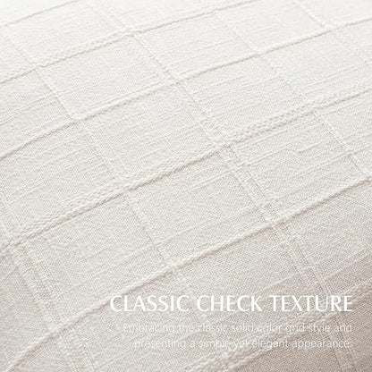 Foindtower Set of 2 Decorative Linen Check Throw Pillow Covers Neutral Farmhouse Vintage Cushion Covers Modern Boho Home Decor for Sofa Chair Couch Bedroom Living Room Outdoor,16×16 Inch,Cream White