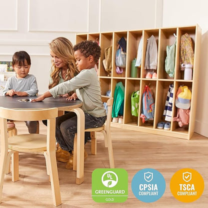 ECR4Kids 16-Section Coat Locker, Classroom Furniture, Natural