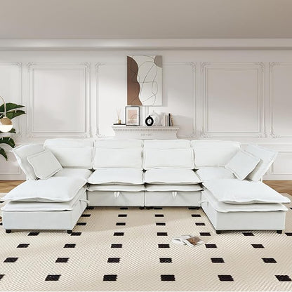 Ball & Cast 124.4" Modular Sectional Sofa,Oversized U-Shaped Couch with Storage Seat,Freely Combinable 6-Seater Set w/Double-Layer Cushion,for Living Rooms,Offices and Apartments,Beige