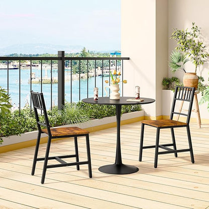 HOOBRO Kitchen Chairs Set of 4, Wooden Dining Room Chairs with Metal Frame, Dining Chair with Back, Easy to Assemble, Farmhouse Dining Chair for Living Room, Rustic Brown and Black BF39CDP401