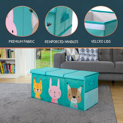 Extra Large Toy Storage Organizer with Lid - Sturdy, Collapsible Toy Chest Storage Box with Cute Design - Toys Bin with Dividers for Kids, Boys, Girls, Nursery, Bedroom, Play room 37"x16"x14"