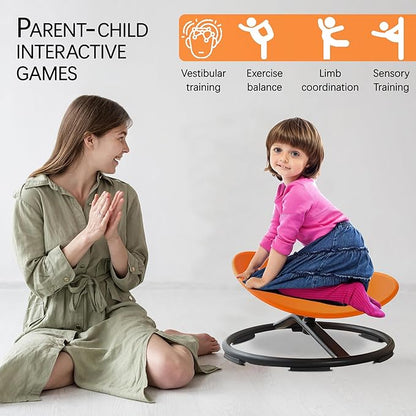 Autism Kids Swivel Chair,Sensory Spinning Chair for Kids,Toddler Spinner seat Carousel Spin Sensory Chair for Kids,Training Body Coordination,Metal Base Non Slip Safer (Orange)