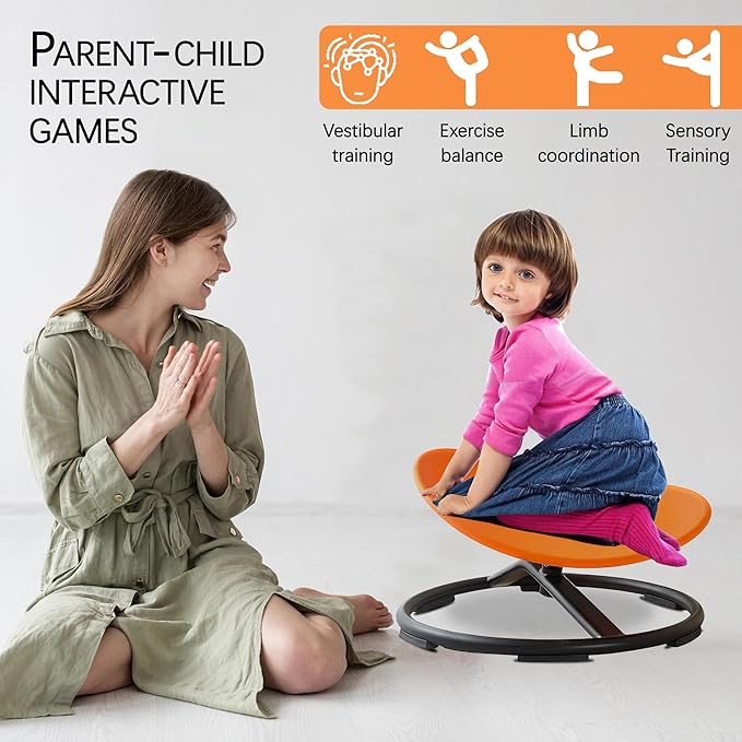 Autism Kids Swivel Chair,Sensory Spinning Chair for Kids,Toddler Spinner seat Carousel Spin Sensory Chair for Kids,Training Body Coordination,Metal Base Non Slip Safer (Red)