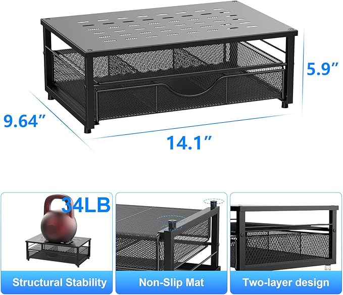 gianotter Computer Monitor Stand Riser, Desk Organizers and Accessories with Drawer, Office Desk Accessories & Workspace Desktop Organizers Storage for Printer Stand (Black)